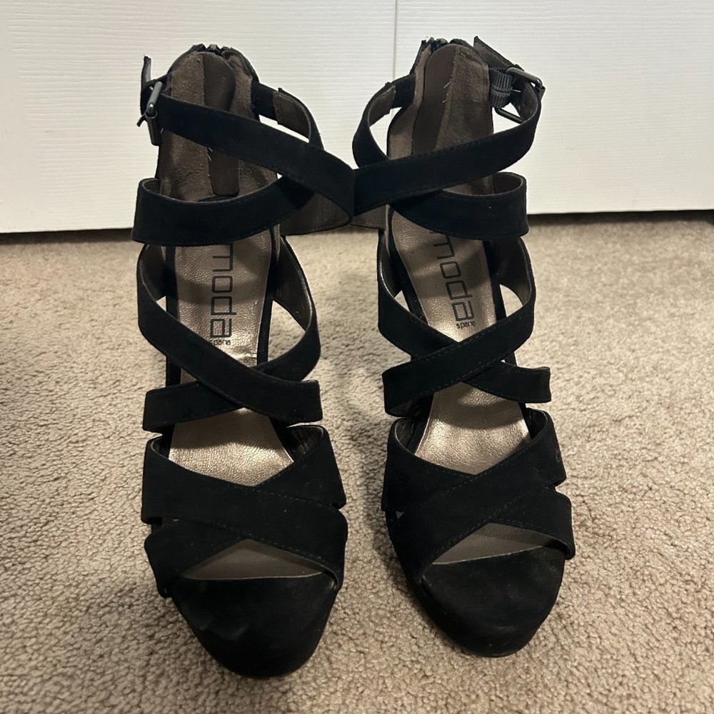 Strappy Black Suede Heels - Picture 2 of 8